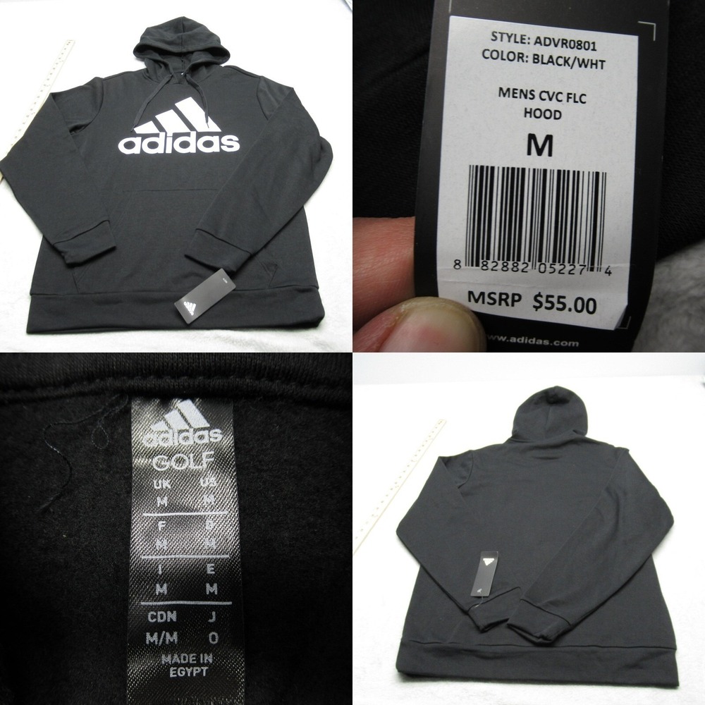 Adidas Golf Hoodie Men Medium Black Logo CVC Fleece Pullover Sweatshirt NEW